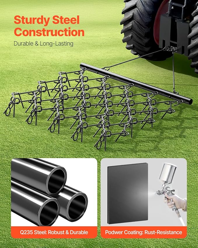 VEVOR Drag Harrow,5 ft x 4.5 ft Durable Chain Harrow with 60 Sharp Teeth,Suitable for ATV UTV Tractor, Ideal for Soil Preparation, Seeding, Smoothing Landscapes, and Yard Gravel Driveway Maintenance