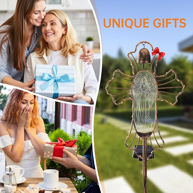 Solar Lights Garden Backyard Decor Outdoor,Angel Figurine Waterproof Light Cross Stake,Housewarming Yard Patio Pathway Lawn Ornaments Ideas for Gardening Mother Grandma