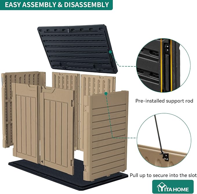 YITAHOME Outdoor Resin Storage Sheds, 39 in Height Lockable Waterproof Horizontal Shed w/o Shelf, Easy to Assemble Shed Storage for Garden Tools, Brown