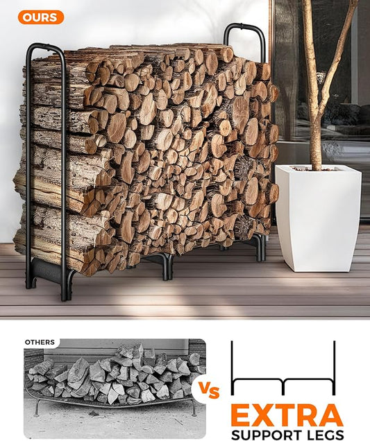 Firewood Rack，4ft Heavy Duty Fire Wood Storage Racks for Indoor Outdoor，Metal Log Holders for Firewood，Fireplace Wood Pile Storage Stacker Organizer, Black
