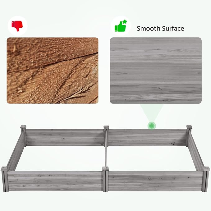 Topeakmart 92.5 x 47.5 x 10in Horticulture Raised Garden Bed 8×4ft Wooden Planting Box in Garden Backyard/Outdoor Use, Gray