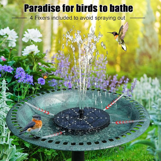 Solar Bird Bath Fountains Upgraded, 4W Solar Powered Water Fountain Pump with 4000 Battery, 7 Nozzles & 4 Fixers, Colorful LED Lights for Garden, Pond, Swimming Pool, Fish Tank, and Outdoor