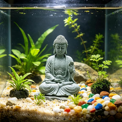 VIKKSAER 2Pcs Sandstone Buddha Statue Decorations for Asian Garden Underwater Landscaping Home Zen Decor, Small Meditating Sandstone Buddha Statues, Gifts for Friends, Family as Home Decorations