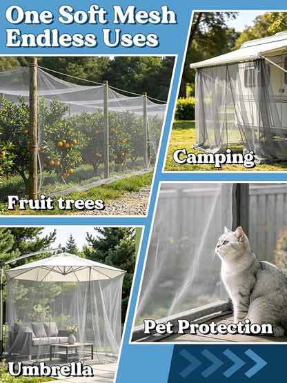ANPHSIN 65x10ft Ultra fine Mosquito Net for Patio - Mesh Netting Screen for Outdoor Garden Porch Balcony, Protects Skin & Plants from Bugs, Birds, Gray