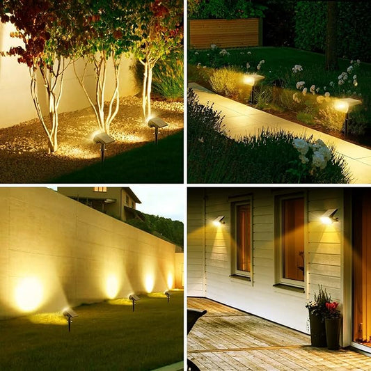 Solar Spot Lights Outdoor, 6 Pack Outdoor Solar Lights for Yard, 4 Lighting Mode Solar Landscape Spotlights with Auto On/Off, Waterproof IP65 Wall Lights for Garden, Walkway (65 LED, Warm White)