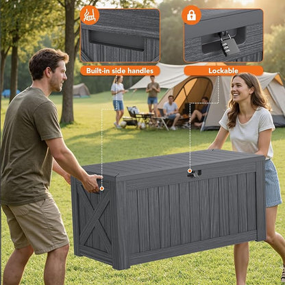 130 Gallon Deck Box Outdoor Indoor Waterproof Storage Box for Patio Furniture, Pool Accessories, Garden Tools, and Cushion Storage, Gray