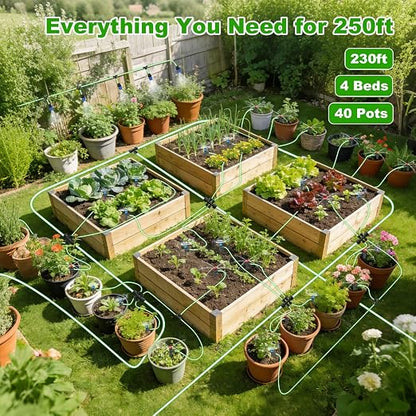 236FT Drip Irrigation System Kit New Quick-Connect, Automatic Garden Watering Misting System for Greenhouse, Yard, Lawn, Plant with 5/16 inch Hose 1/4 inch Distribution Tubing and Accessories