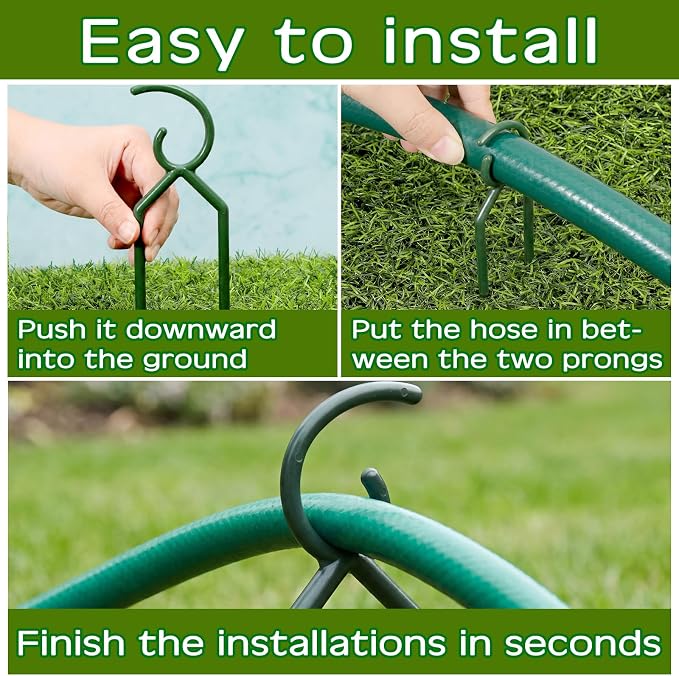 Taiyin 20 Pcs 3/4 Inches Garden Hose Guide Stakes Holder Garden Hose Green Holder Spike for Outside Yard Lawn Flower Beds Irrigation Sprinkler Protect Plant