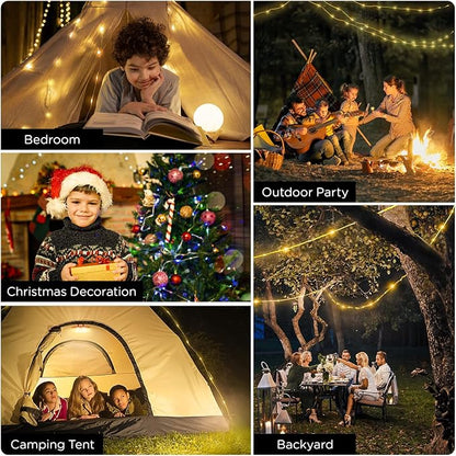 OGERYCamping String Lights, 4 in 1 Quick Storage 32.8FT Rechargeable Tent Lights String with 8 Lighting Modes, Hanging Waterproof Portable LED Lamp for Outdoor Patio Awning Garden Camping Essentials