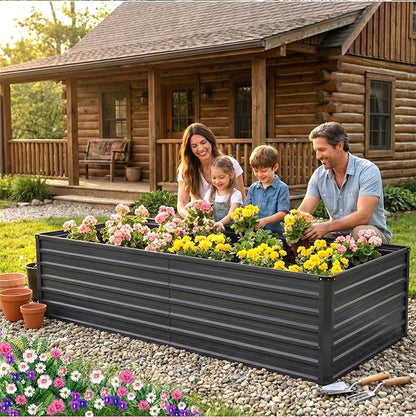 NEWBULIG Galvanized Raised Garden Bed Kit, 6x3x2ft Outdoor Metal Planters Box, Rectangular Raised Flower Beds for Planting Vegetables Flowers Herbs, Open Bottom, Easy Assembly, Dark Gray