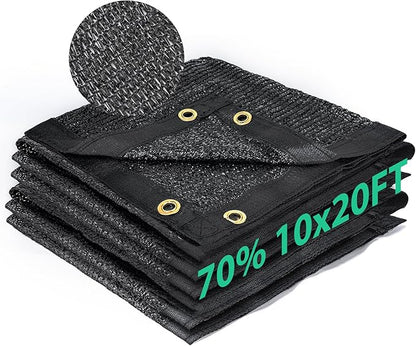 Kesfitt 70% Shade Cloth 10x20 ft, Breathable HDPE Mesh Sun Shade Tarp for Garden & Greenhouse, UV Resistant Outdoor Shade Fabric with Copper Grommets for Plants, Patio, Yard