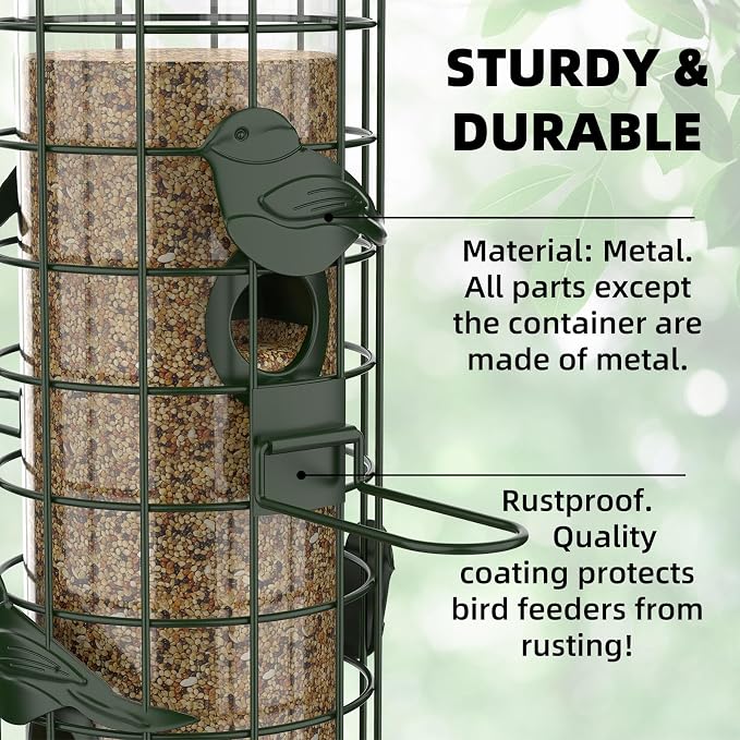 Squirrel Proof Bird Feeder,Metal Mesh Bird Feeders for Outdoors Hanging,Gravity Protection Squirrel Proof Wild Bird Feeders with Finch Cardinal Chickadee,3LB Large Capacity,Green