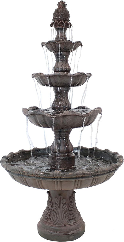 Sunnydaze Grand Courtyard 4-Tier Large Outdoor Water Fountain - 80" Tall Outdoor Fountain - Tiered Electric Garden Water Feature for Patio, Backyard, or Yard - Faux Stone Resin - Dark Chestnut