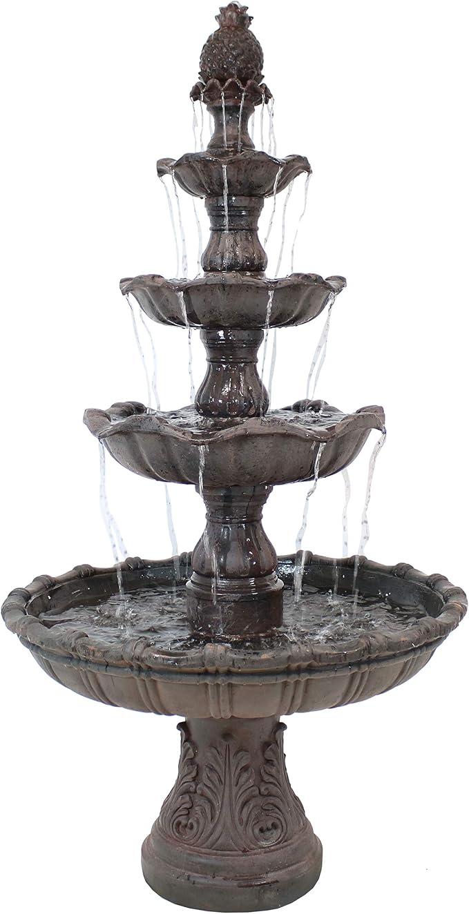 Sunnydaze Grand Courtyard 4-Tier Large Outdoor Water Fountain - 80" Tall Outdoor Fountain - Tiered Electric Garden Water Feature for Patio, Backyard, or Yard - Faux Stone Resin - Dark Chestnut