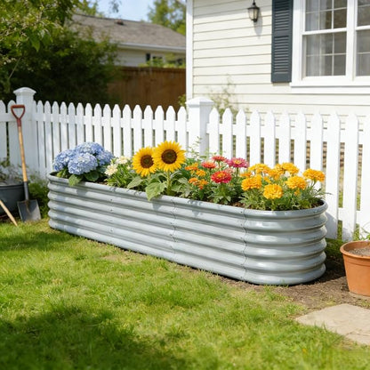 2-Pack Galvanized Raised Garden Bed 8x2x1.5 ft, 17" Tall Planter Boxes Outdoor, Zn-Al-Mg Metal Raised Beds for Gardening Herb Fruit Vegetable, Modular Flower Bed for Outdoor Plants-Sand Beige