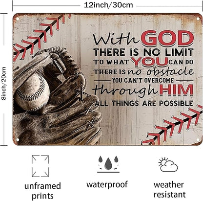 Tin Sign Baseball Posters for Boys Bedroom-Baseball Gifts for Boys 8-12,Baseball Decor for Boy Room 8x12 Inch