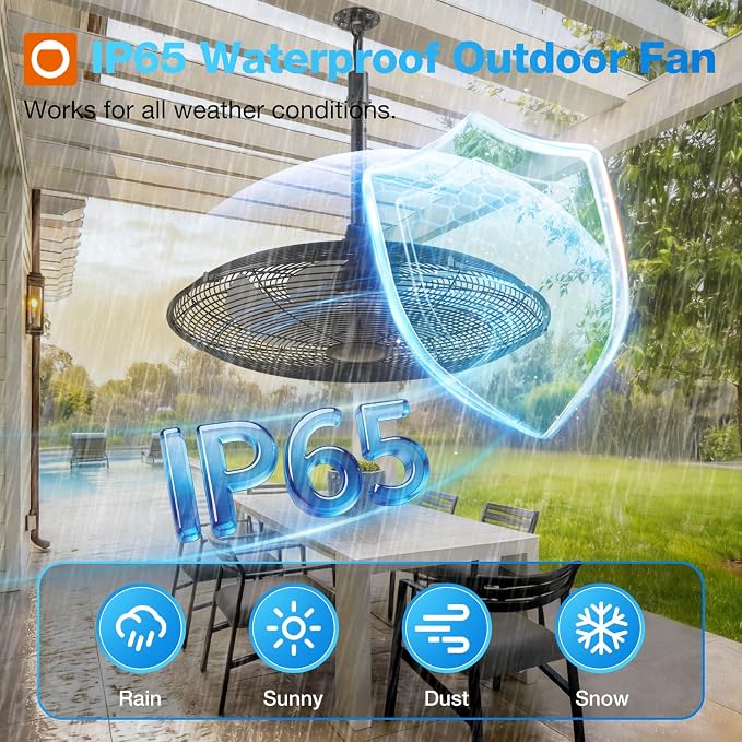 addlon Outdoor Ceiling Fan for Patios, 24 inch Black Waterproof Gazebo Fan Remote&APP Control, 6 Speeds, Noiseless, Reversible, Plug in Hook Mount Ceiling Fan for Pergola Canopy Porch
