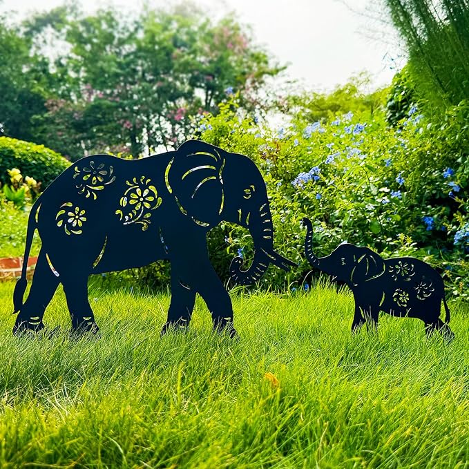 TIGGSY Elephant Metal Decorative Garden Stakes Elephant Gifts for Women/Men Elephant Lovers Gifts Silhouette Statues for Yard Art, Outside, Patio, Outdoor Decor, Garden Decorations, Lawn Ornament