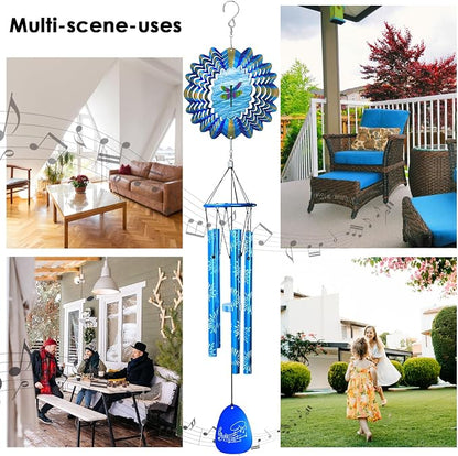 Wind Chimes Outdoor, Memorial Sympathy Wind Chime, 33" Unique Windchimes with Animated Dragonfly Spinner, Hanging Garden Decor Patio Decoration, Dragonfly Gifts for Women Men Mother Father