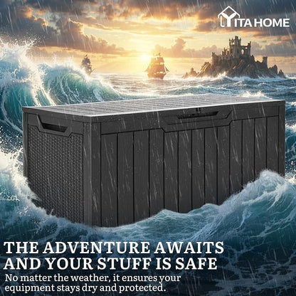 YITAHOME 100 Gallon Large Outdoor Deck Box | Waterproof Resin Storage Box, Lockable Indoor Outdoor Storage Container for Patio Furniture Cushions, Pool Accessories