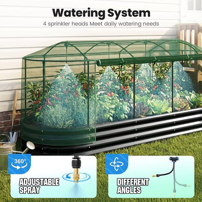 Quictent Galvanized Raised Garden Bed Kit with Self Watering System and Mesh Cover, Large Oval Metal Outdoor Planter Garden Boxes for Vegetables Herbs Flowers, 8x3x1Ft
