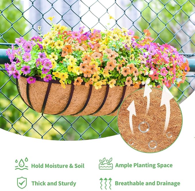 36 Inch Window Baskets with Coconut Liner Outdoor Wall Planter for Plants Long Window Flower Box for Porch Fence Patio Outdoor（2 Pack）