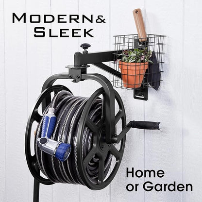 Liberty Garden 712-B Single Arm Navigator Multi-Directional Garden Hose Reel, Holds 125-Feet of, 5/8-Inch, Black