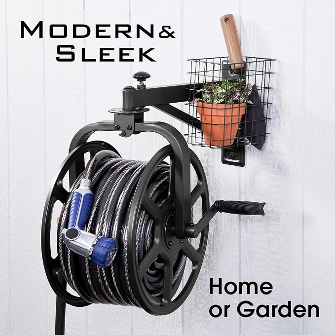 Liberty Garden Hose Reel and Flexzilla Garden Hose Bundle | Holds 125 Feet Hose