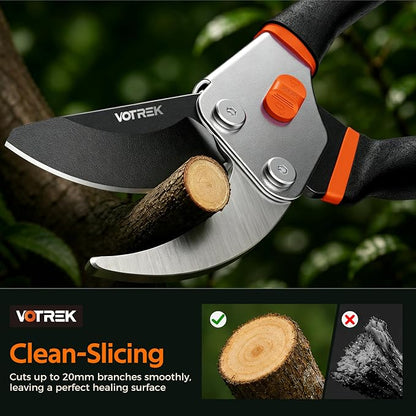 VOTREK® Pruning Shears, 8.5” Professional Garden Pruner with Jam-Proof Spring & Ever-Sharp SK5 Blade, Ergonomic Bypass Clippers for Rose, Tree Trimming, Heavy Duty Bonsai Scissor for Weak Hand