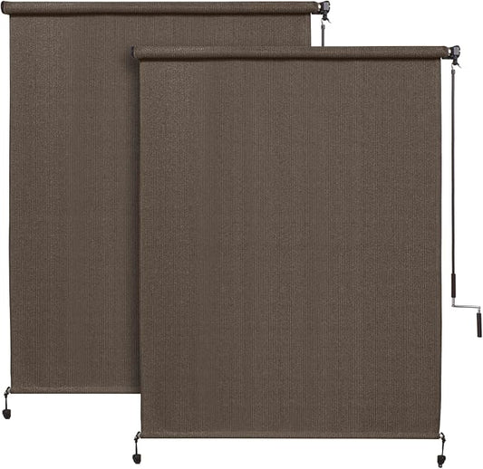 Coolaroo Outdoor Roller Shade with Wand - 90% UV Block Breathable Light Filtering Shade for Patio or Porch, Fade-Resistant, Easy-Clean Fabric, 4ft x 6ft, Mocha - 2 Pack