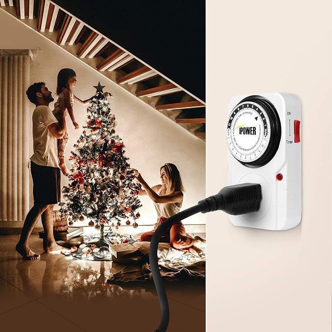 iPower 24 Hour Plug-in Mechanical Electric Outlet Timers Switch Programmable Indoor, Accurate Heavy Duty 3-Prong for Lamps Fans Christmas String Lights, AC 1725W 1/2 HP, UL Listed