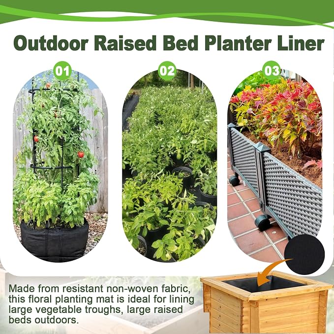 2 Pack Raised Garden Bed Liner, Raised Garden Bed Liner Non Woven, Fabric Planter Liner for Greenhouse Vegetable Gardening, Cuttable Plant Liner with Soil Containment & Water Drainage