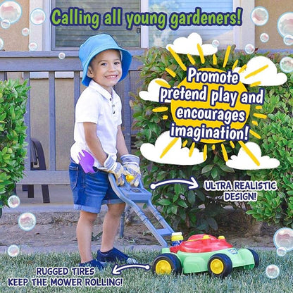 Maxx Bubbles Bubble-N-Go Mower, Includes 4oz Bubble Solution, Bubble Lawn Mower for Toddlers, Outdoor Bubble Toy for Kids, No Batteries Required, Red