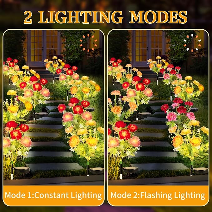 Solar Garden Lights Outdoor, 4 Pack 28 Solar Flower Lights, Waterproof Solar Flowers Outdoor for Garden Patio Yard Pathway Cemetery Lawn Decor, Gifts for Mom Women Grandma Mothers Day Birthday