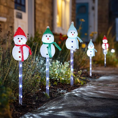 Dazzle Bright Solar Christmas Pathway Lights Outdoor, 6 Pack White LED Snowman Stake Lights Christmas Decorations, Waterproof Solar Walkway Landscape Light for Xmas Patio Yard Garden Porch