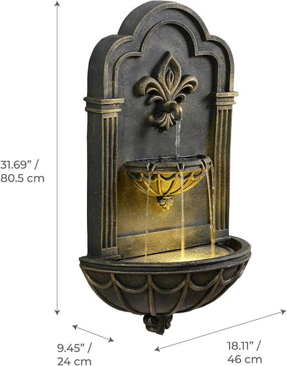 Teamson Home Fleur-de-lis Outdoor Water Fountain, Black & Gold | Warm Glow Lighting, Adjustable Flow, Electric Pump
