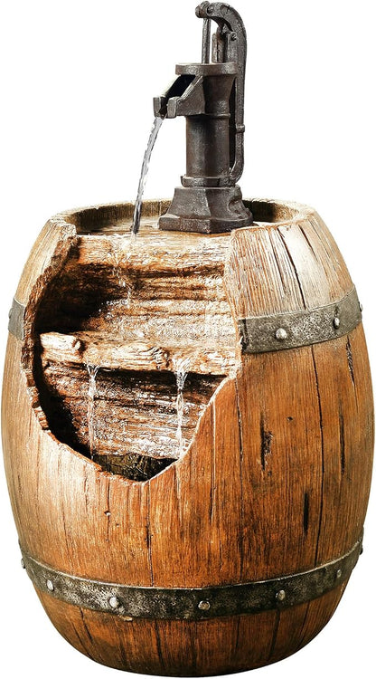 Teamson Home Vintage Barrel Waterfall Fountain with Pump for Outdoor Patio Garden Backyard Decking, 33 Inch Height, Wood | With Pump, Outdoor Patio Garden Backyard Decking, 33 Inch Height