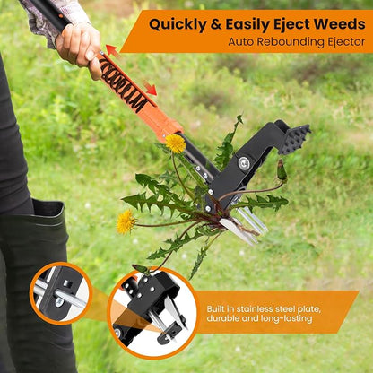 Weed Puller Tool, 39"- 47" Heavy Duty Stand Up Weed Puller Adjustable Long Handle, 4-Claw Steel Head, Easy-Eject Mechanism Weed Remover Tool for Garden Lawn, Remove Weeds Without Bending