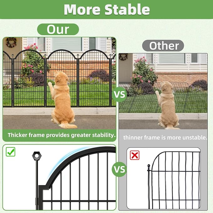 8 Panels Decorative Garden Fence Outdoor for the Yard – 48in(H) x 18ft(L) Heavy Duty Metal Animal Barrier for Dog, No Dig Dog Fence, Rustproof Tall Garden Fencing Panel
