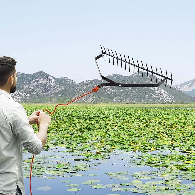 VEVOR 32 in Aquatic Weed Rake, 6.3 in Double Sided Lake Weed Rake, Lightweight Pond Weeds Cutter with 30ft Rope, No Assembly Required, Muck Lilypad Clearing Tool for Pond, Lake, Rivulet