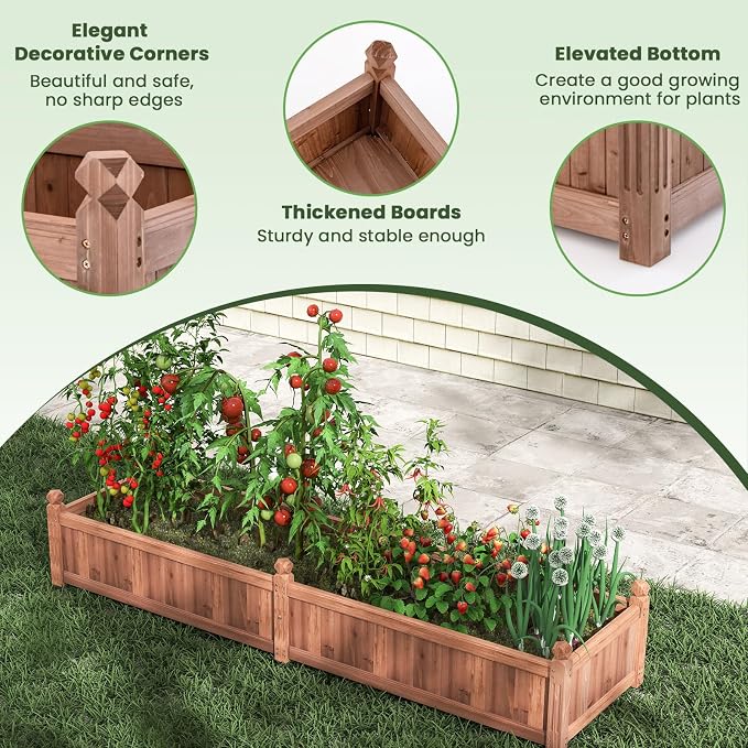S AFSTAR Wooden Raised Garden Bed, 91"L x 24"W x 16"H Outdoor Rectangular Planter Box with Liner & 4-Corner Drainage Holes, Planter Container for Garden Patio, Raised Bed for Veggies Fruit Flower Herb