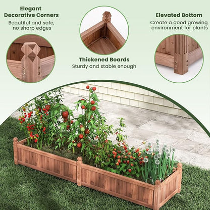 S AFSTAR Wooden Raised Garden Bed, 91"L x 24"W x 16"H Outdoor Rectangular Planter Box with Liner & 4-Corner Drainage Holes, Planter Container for Garden Patio, Raised Bed for Veggies Fruit Flower Herb
