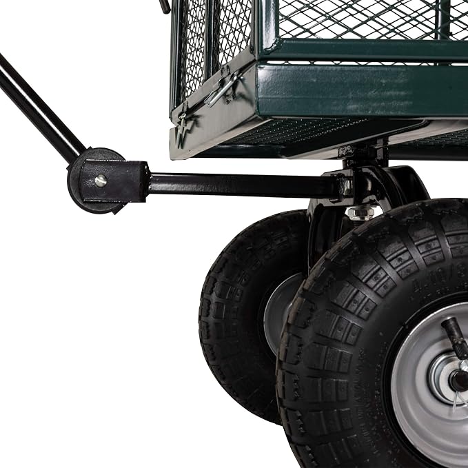 Garden Star 70107 Garden Cart/Utility Cart, Hinged/Removeable Sidewalls, Four 10-inch Wheels, Loop Handle with Convertible Hitch Attachment, Steel Powder-Coated Mesh Frame, 700-pound Capacity, Green