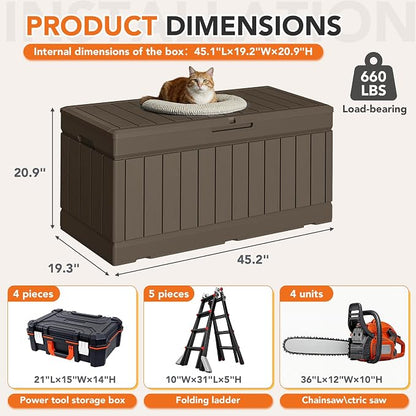 78 Gallon Deck Box Outdoor Indoor Waterproof Storage Box for Patio Furniture, Pool Accessories, Garden Tools, and Cushion Storage, Brown