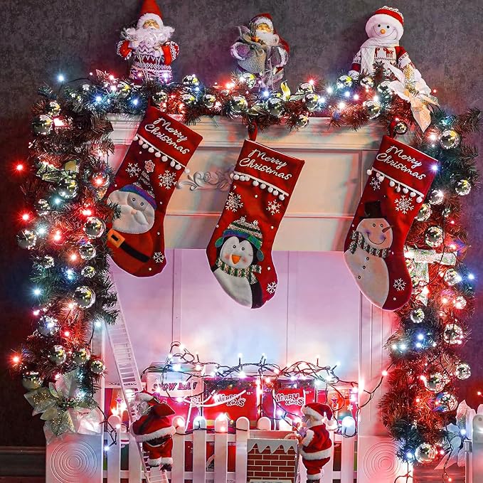 100FT 300 LED Christmas Lights Outdoor, Plug in Christmas Tree Lights Waterproof, 8 Modes String Lights for Outside House Patio Xmas Garden Party Holiday Decorations, Red and White