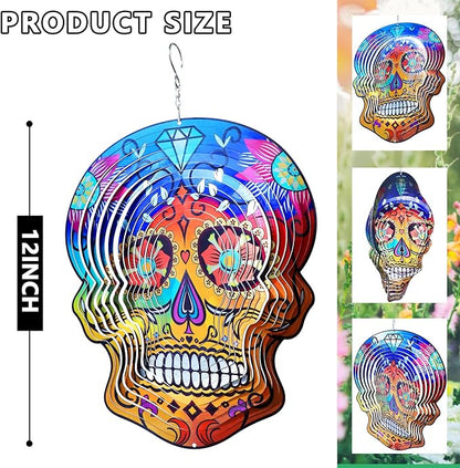 Goolyrusim Metal Wind Spinner - Sugar Skull Wind Spinners, Kinetic Hanging Wind Sculpture 3D Skeleton Wind Catcher for Yard and Garden Decoration Outdoor Decor, Unique Gifts for Halloween, Christmas