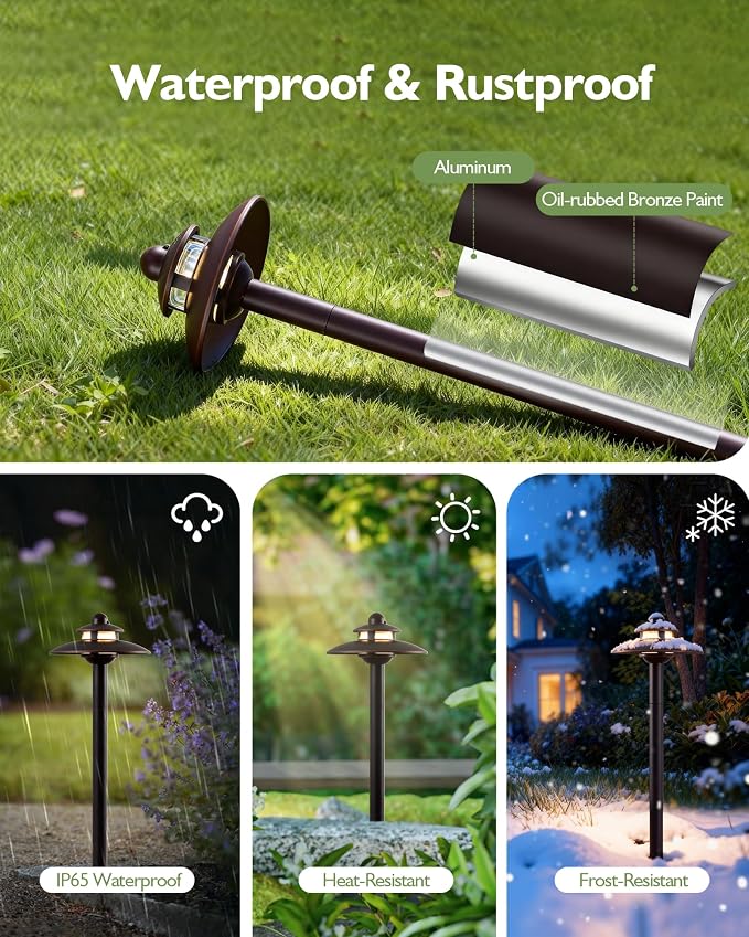 LITFIT Low Voltage Landscape Lighting, 3CCT 2700K/3000K/4000K Electric LED Garden Lights, 12V 3.87W 16.3" Tall Pathway Light Wired, ORB Aluminum Yard Light, Waterproof Outdoor Light Fixture, 4 Pack