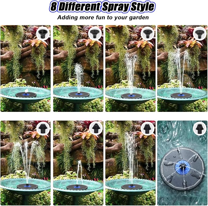SZMP Solar Fountain Upgrade, 3.5W Solar Powered Bird Bath Fountains with Flower, Outdoor Water Feature Solar Pump with 7-in-1 Nozzles, 4 Fixed Pipes for Humingbirds, Garden, Pool, Pond, and Fish Tank