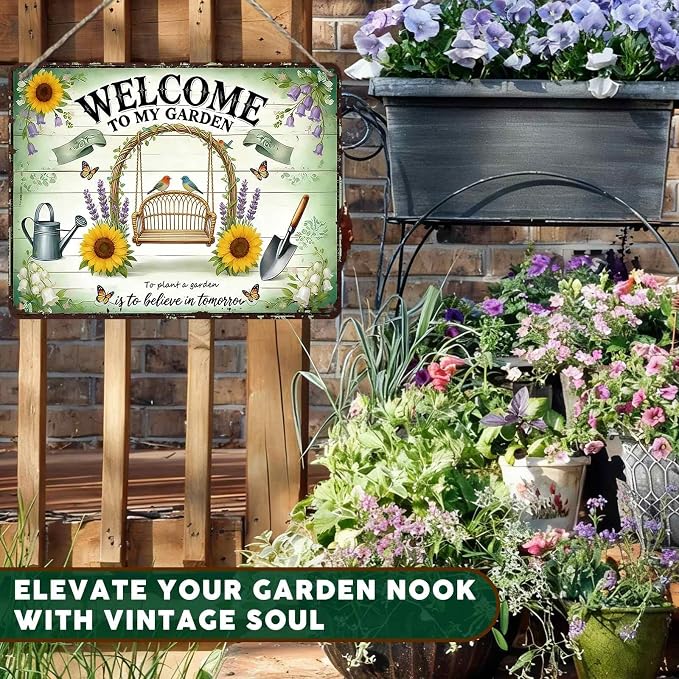 PEACHGARDEN Welcome To My Garden Metal Sign Women'S Gardening Gift Garden Wall Art Decor For Outdoor Yard Patio Porch 12x16 inch