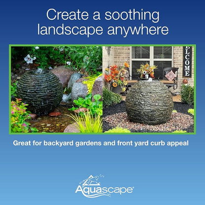 Aquascape Stacked Slate Sphere Fountain, 32 Inch Diameter (81 cm), Lightweight Fiber-Resin Composite Decorative Water Feature, Includes Tubing for Easy Setup, 78288
